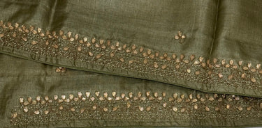 Lightweight Gotta Patti Embroidery Pure Tussar Silk Saree | Sage Green | Hand Embroidery | Ships from California